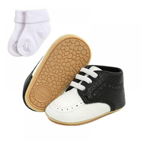

Infant Baby Boys Girls Classic PU Leather Wedding Loafers Brogue Toddler Oxford Dress Shoes First Steps Walking Flat Lazy Crib Shoe + Socks 0-18Months