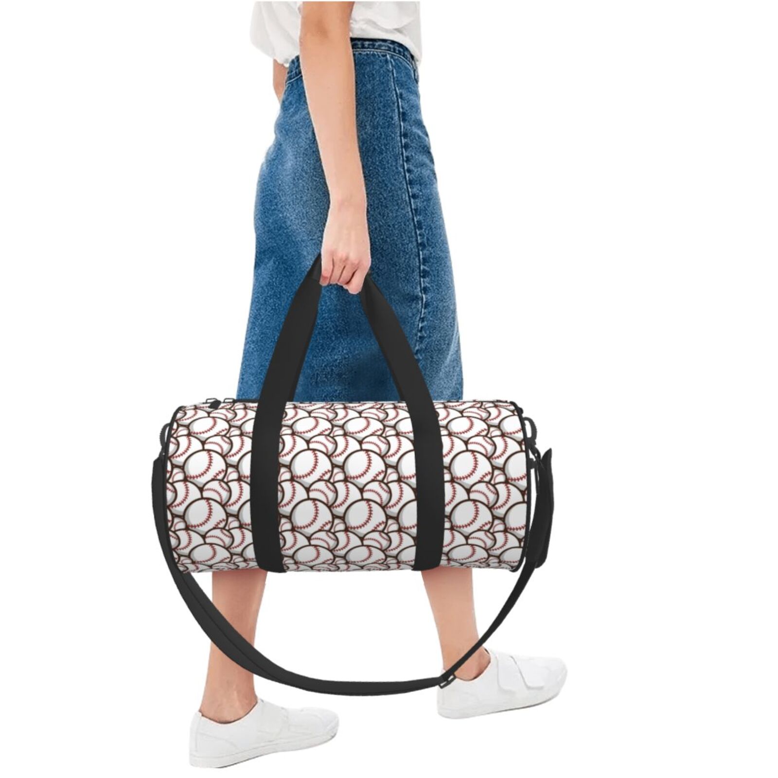 Horeoi Cute Baseball Print Foldable Travel Duffle Bag with Removable Strap - Water-Resistant Gym Vacation Luggage Multi-Pocket Design
