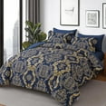 thumbnail image 6 of Dintszyayue Blue 7Pcs Comforter Set Queen Size,Gold Damask Texture Bed in a Bag Microfiber Adult(90"x90"), 6 of 7