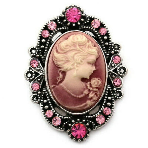 Vintage Inspired Antique Rose Pink Crystal Flower Cameo Pin Brooch Jewelry p594