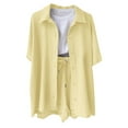 thumbnail image 6 of BLOCLOALO 2 Piece Lounge Set Short Sleeve Collared Shirts Linen Shirt Plain Set Beach Cotton Sports Suit Oversize Leisure Suit Button Down Shirts Short Matching Sets Clothing Comfortable Sets Yellow S, 6 of 6