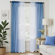 Topfinel Blue Faux Linen Ombre Sheer Curtains,Semi Voile Gradient Rod Pocket Curtains for Bedroom and Living Room, Set of 2 Window Curtain Panels, 54 x 96 Inch Long