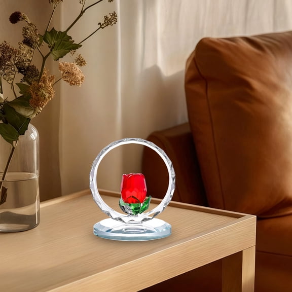 Red Crystal Rose in Glass Globe Faceted Heart Shaped Decoration for Valentine’s Day Anniversary Wedding Gift, Home Car Dashboard Decor, Romantic Keepsake Clearance