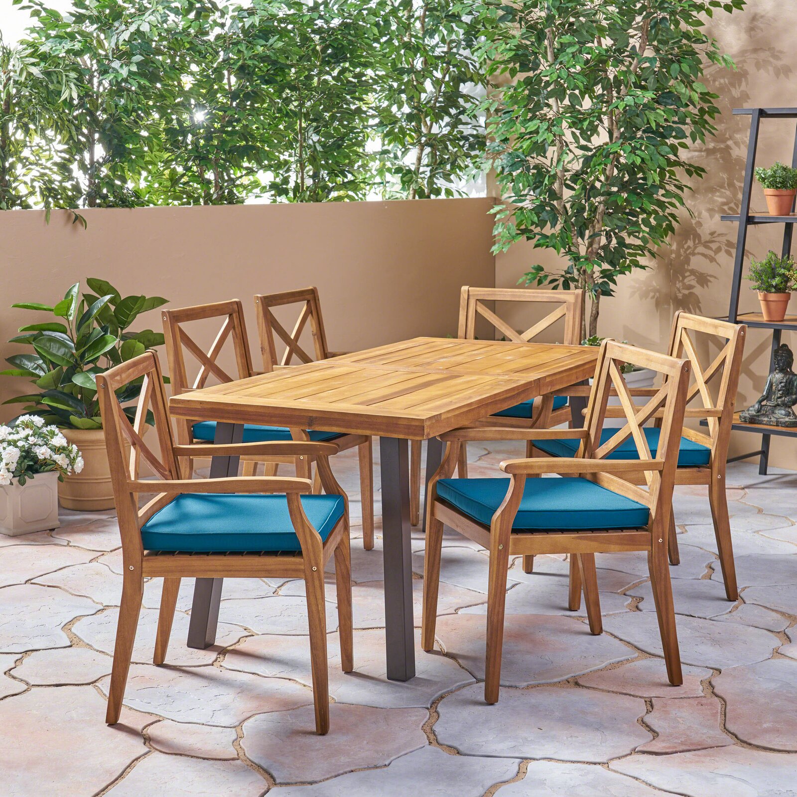 Whalan Outdoor 7 Piece Dining Set with Cushions, Product Weight: 155.4, Pieces Included: 1 Outdoor dining table and 6 outdoor dining chairs - image 4 of 6