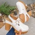 thumbnail image 5 of Heels for Women Closed Round Toe Lug Sole Platform Sandals Trendy Stitching Hook and Loop Casual Slingback Dress Shoes White Size 7, 5 of 7