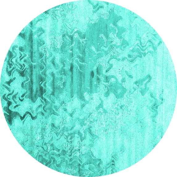 Ahgly Company Machine Washable Indoor Round Abstract Turquoise Blue Contemporary Area Rugs, 7' Round
