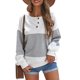 thumbnail image 1 of Suéter de las mujeres manga larga ronda Masajeadores cuello suelta casual contraste color costura camiseta gris M, 1 of 6