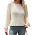 thumbnail image 2 of AherBiu Chandails pour Femmes Tendance Tricot Manches Longues Corde à Enfiler Pull Col Rond Mignon Automne 2024 Hauts, 2 of 8