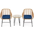 thumbnail image 2 of Gymax 3PCS Rattan Patio Bistro Set Conversation Furniture Set w/ Navy Cushions, 2 of 10