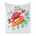 thumbnail image 1 of Ride the Wave Soft Flannel Fleece Blanket, Caricature Crab Surfing in the Sea Sports Adventure Illustration, Cozy Plush for Indoor and Outdoor Use, 50" x 60", Dark Coral Mint Orange, by Ambesonne, 1 of 6
