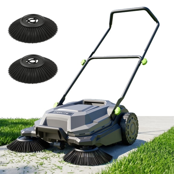 Steelite Walk-Behind Hand Push Floor Sweeper, 26.8" Sweeping Width Manual Outdoor Push Sweeper, 6.35-Gallon Waste Container, Non-Electric Floor Sweeper with Adjustable Folding Handle for Walkway