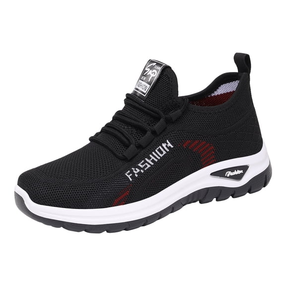 Women's Slip On Casual Walking Shoes Breathable Jogger Running Shoes Comfortable Workout Gym Lace Up Sneakers Black Size 6.5