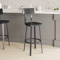 Emma   Oliver Black Dining Bar Stool with Wood Back/Seat and Black Powder-Coated Frame