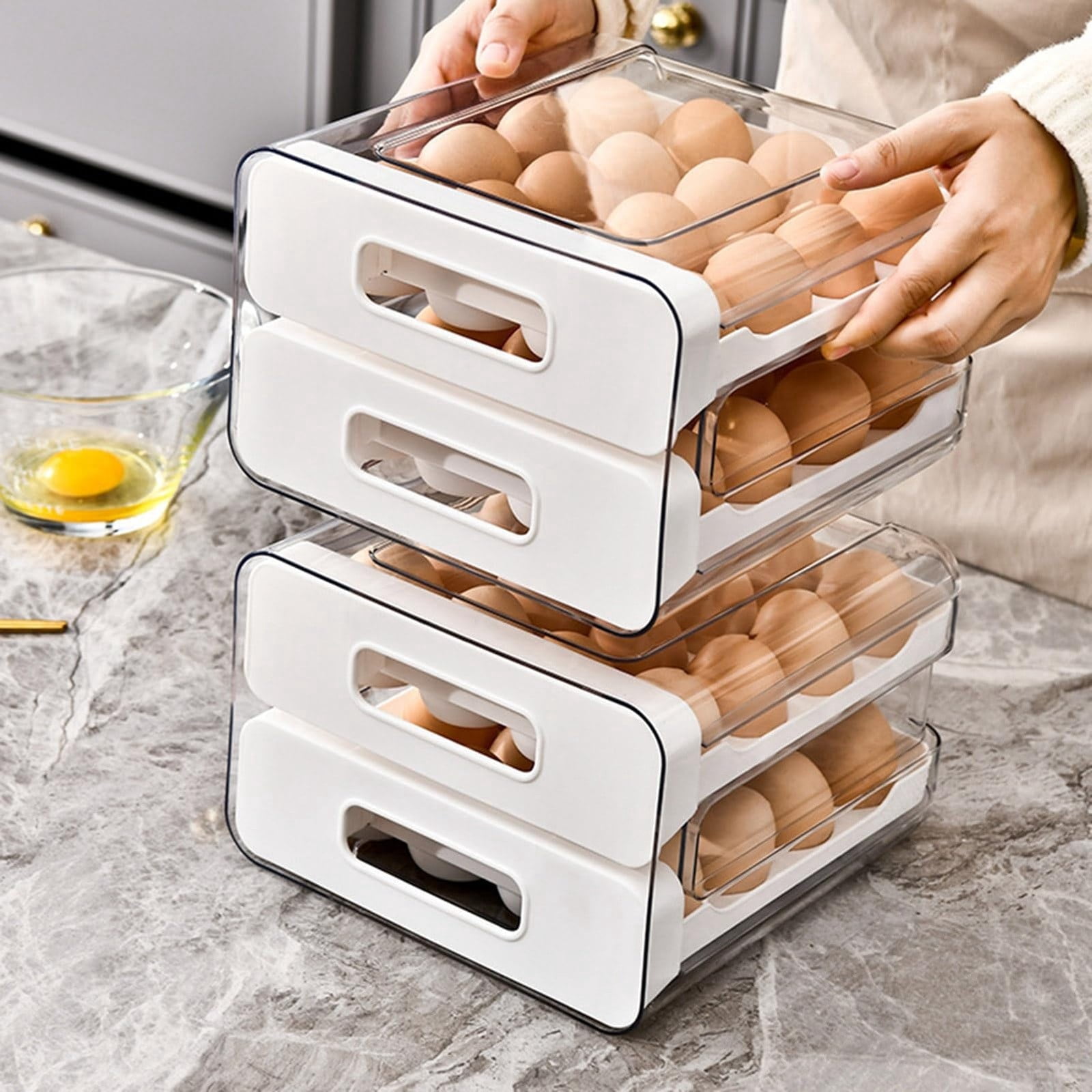 Egg Organizer Case Refrigerator Rack Storage Box Container With Lid Large Capacity Layer Transparent Design Stackable Tray High-quality