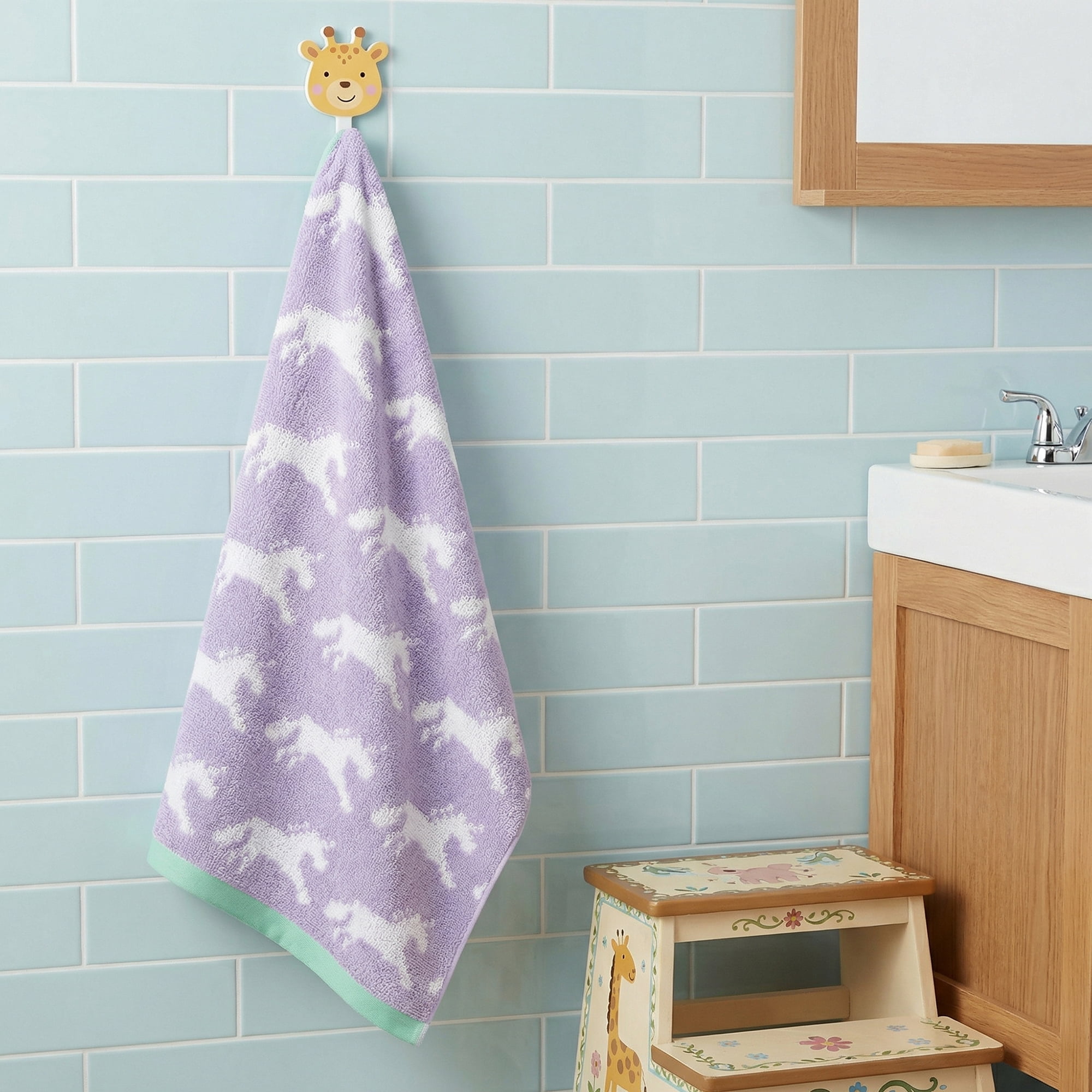 Unique Bargains Animal Pattern Cotton Jacquard Soft Absorbent Hand Towel Purple 29" x 13"