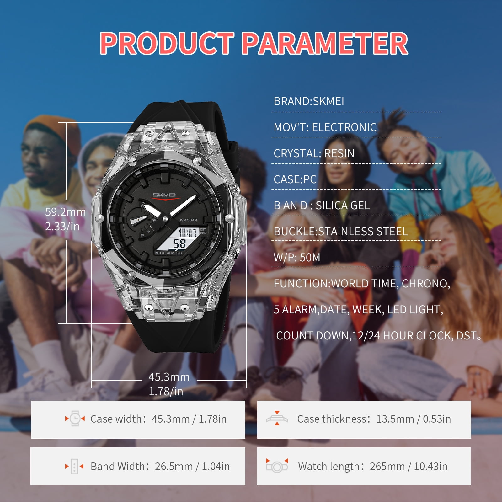 SKMEI Mens Digital Watch Sports Military Multifunctional Watches Waterproof Outdoor Chronograph Wrist Watches for Men with LED Back Ligh/Alarm/Date
