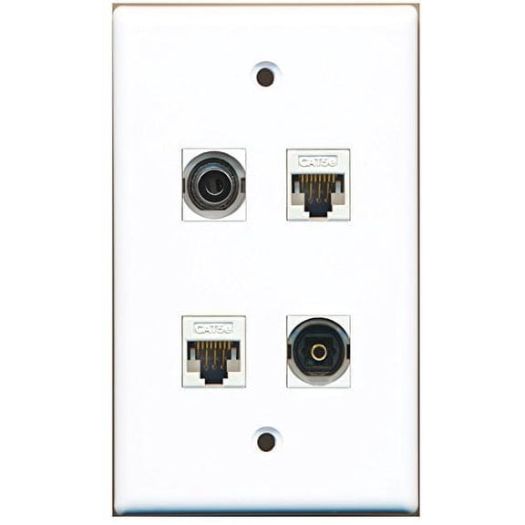 RiteAV - 1 Port Toslink 1 Port 3.5mm 2 Port Cat5e Ethernet White Wall Plate