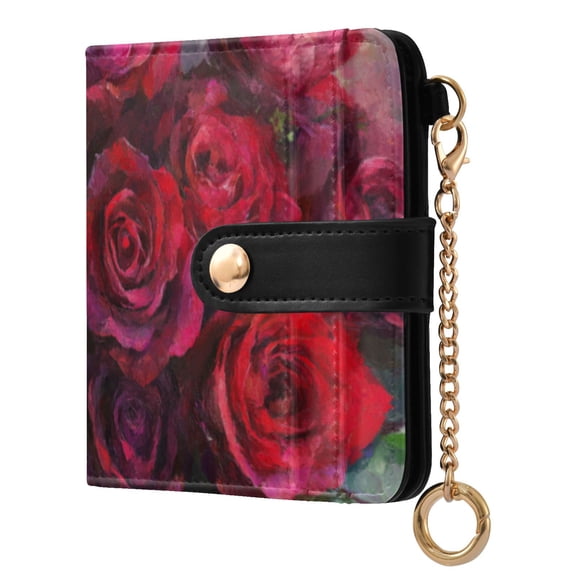 Qxltty Deep Red Roses Ladies Wallet Rfid Slim Thin Compact Credit Card Women Wallet Zipper Coin Pocket and ID Window for Female Gifts