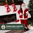 thumbnail image 4 of Fraser Hill Farm 4.8 ft Life-Size Dancing Santa Claus with Teddy Bear and Toy Sack Animatronic Figurine, FASC058D-14RED, 4 of 25