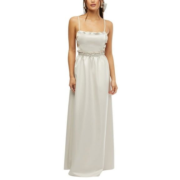 WeWoreWhat womens Ruffle Bib Maxi Dress, m, White