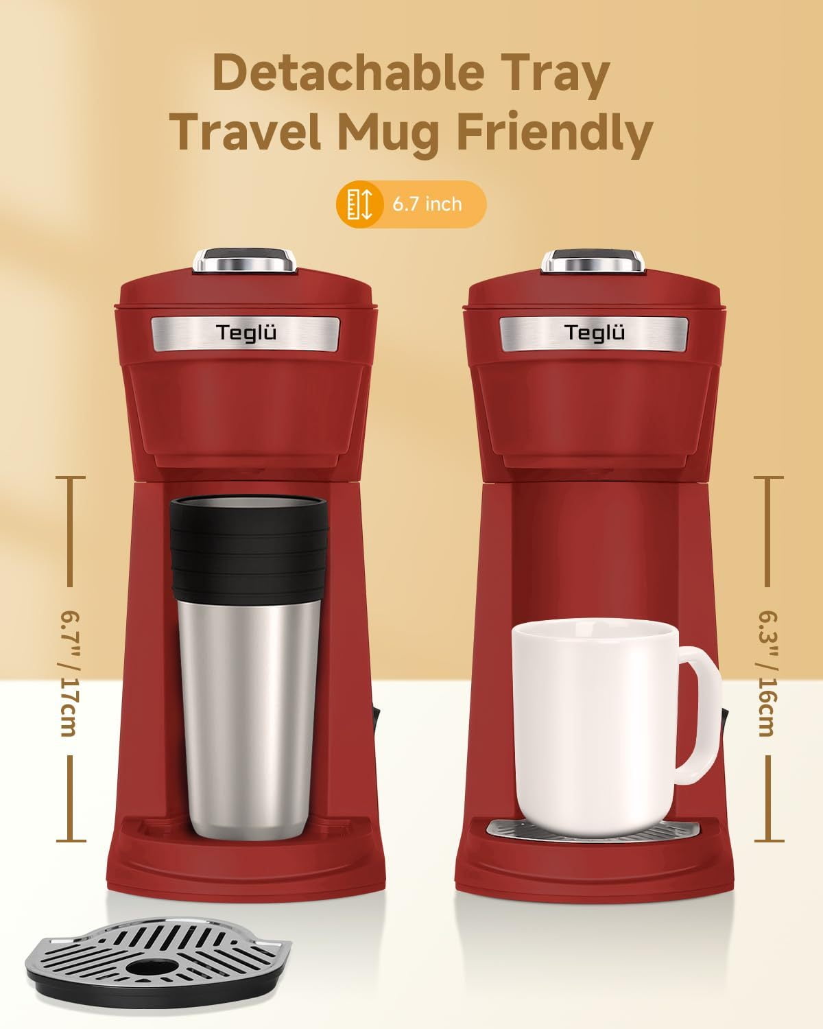 Single Serve Coffee Maker for K Cup Pod & Ground Coffee 2 in 1, K Cup Coffee Machine 14 oz Brew Size, Mini Single Cup Coffee Pod Fast Brew, Reusable Filter, Red
