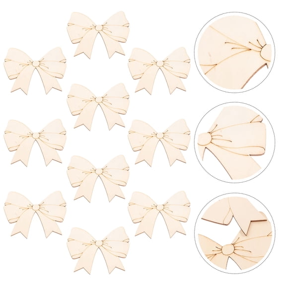 FESTFENDS 10Pcs Diy Crafts Hanging Decors Beige Wood Bowknot for Home Decorations