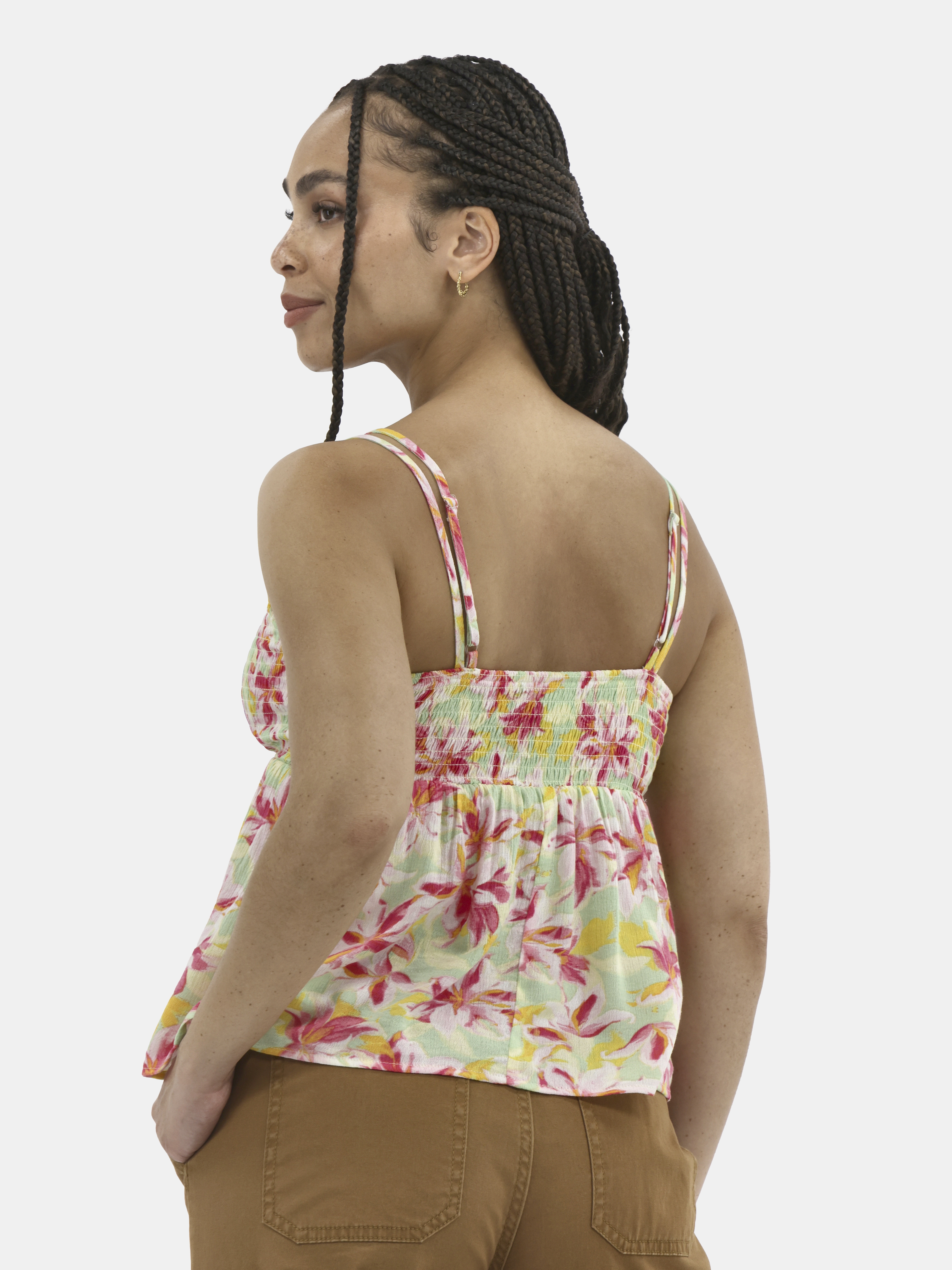 No Boundaries V-Neck Smocked Cami Tank Top, Women's