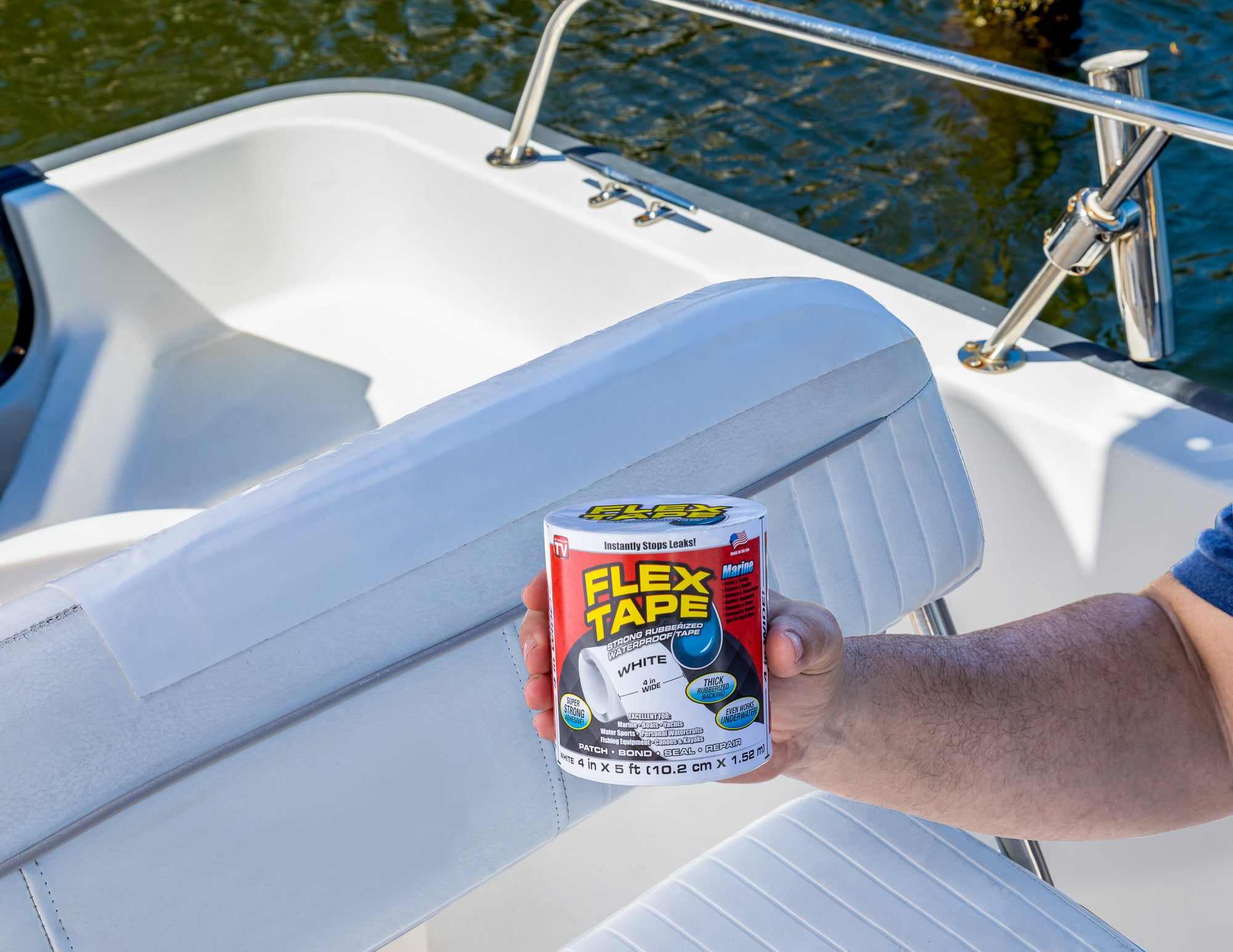 (2 pack) Flex Tape Strong Rubberized Waterproof Marine Tape, 4 in x 5 ft, White