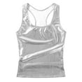 thumbnail image 3 of DPOIS Womens Shiny Metallic Sleeveless Racer Back Camisole Tank Top Vest Silver M, 3 of 7