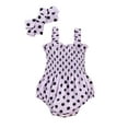 thumbnail image 1 of Franhais Baby Girls 2Pcs Summer Outfits, Sleeveless Dots Print Shirred Romper + Headband Set, 1 of 9