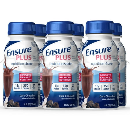 Ensure Plus Nutrition Shake with 16 grams of high-quality protein, Meal Replacement Shakes, Dark Chocolate, 8 fl oz, 6 count