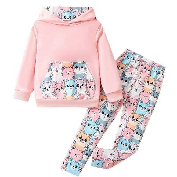 Odeerbi 2-16 Años Niñas Conjuntos Estampados Sudaderas Con Capucha Pantalones Dos Piezas Conjunto Sudadera Manga Larga Con Capucha Sudadera Primavera Pullover