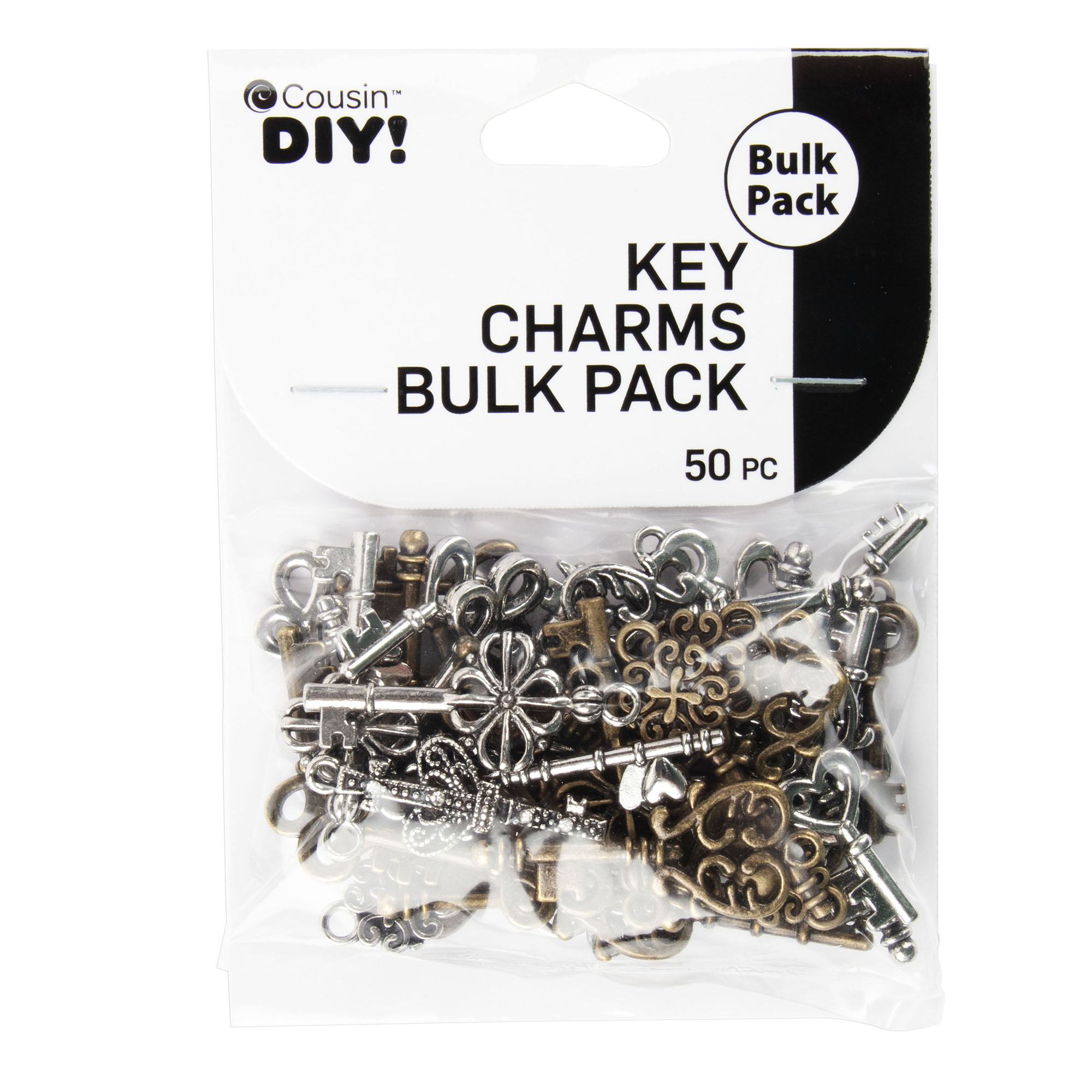 Cousin DIY Antique Keys Bulk Charm Assortment, 50 Piece, Silver/Gold Metal, Adult, Unisex