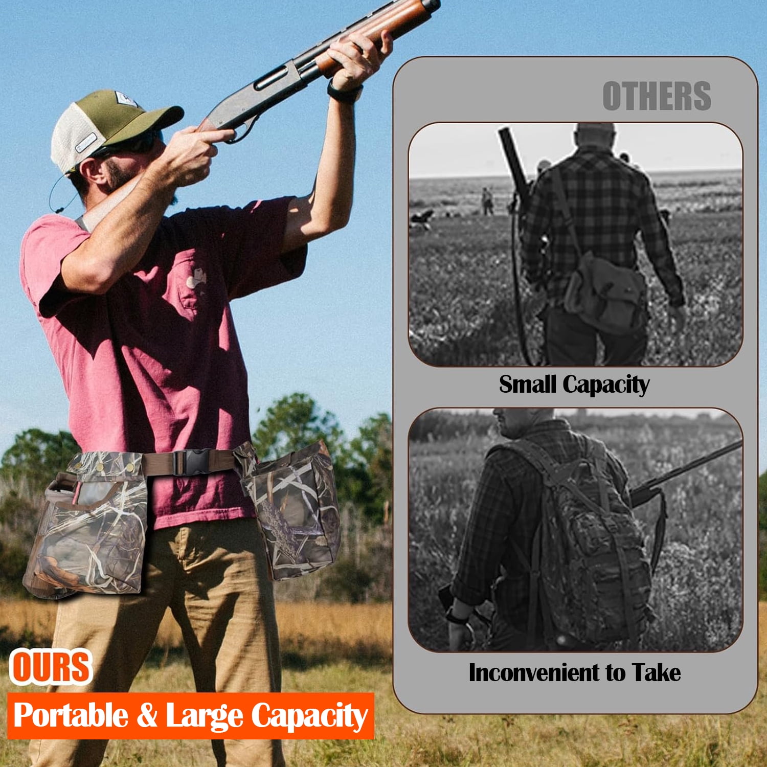 IC ICLOVER Multi-Pocket Dove Hunting Belt, Adjustable Dove Belts with Game Pouch Shell Bags Bottle Carrier