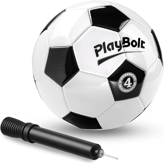 PlayBolt Soccer Ball Size 4 – 1 Pack | PVC Soccer Ball with Hand Pump for Kids & Teens – Training, Practice & Outdoor Play