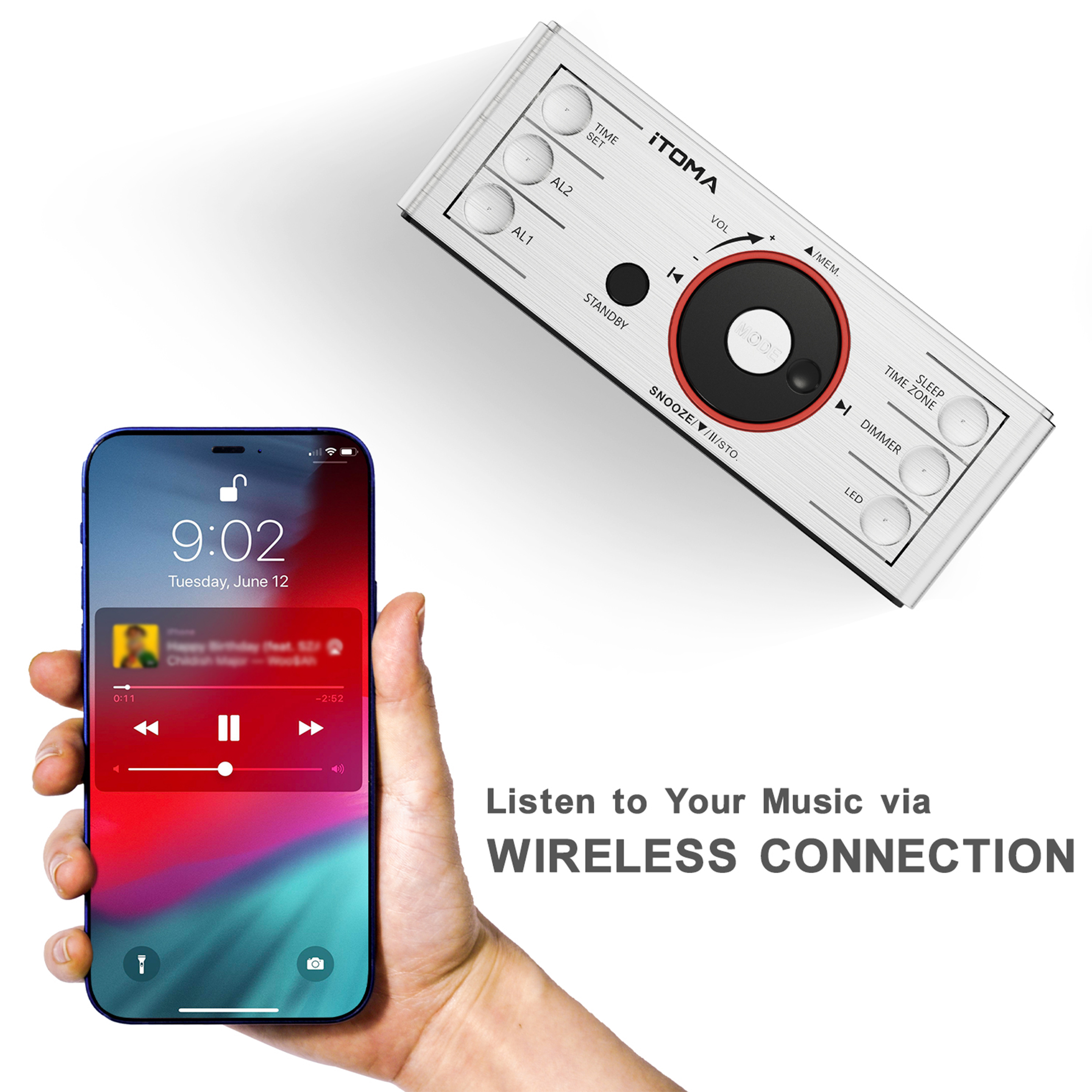 Digital Alarm Clock Radio with Bluetooth Speaker, FM Radio, Dual Alarm with Snooze, Large LED Display, Dimmer Control, Headphone,USB Charging Output and Night Light 708
