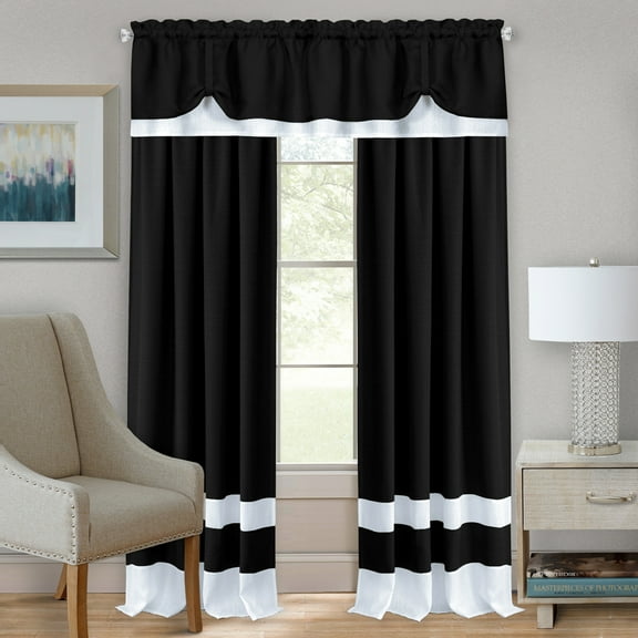 Darcy Two-Tone Rod Pocket Window Curtain Valance with Pick-Up Accents, Home D?cor for Any Room, Black
