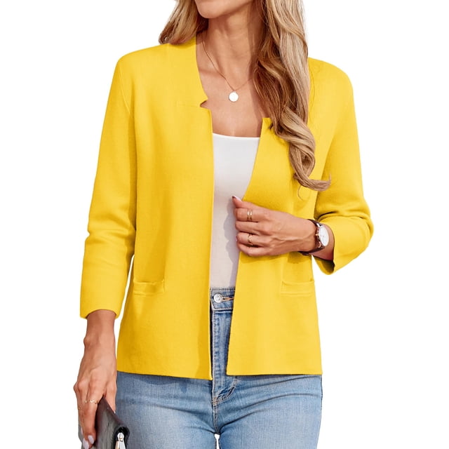 Chaqueta de punto para mujer GRACE KARIN, manga 3/4, talla M, color amarillo