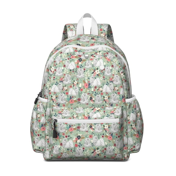 Maltese Dog and Flower Floral Backpack for School,Cute School Bag,Schoolbag with Adjustable Shoulder Straps & Padded Back,13.4"x11"x4.7"
