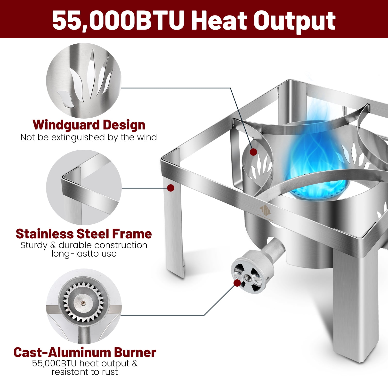 55,000BTU Propane Burner Camping Stove,Outdoor Gas Stove Burner Cooker for Cooking for Turkey Fry,Homebrewing,Crawfish Boil,and More!