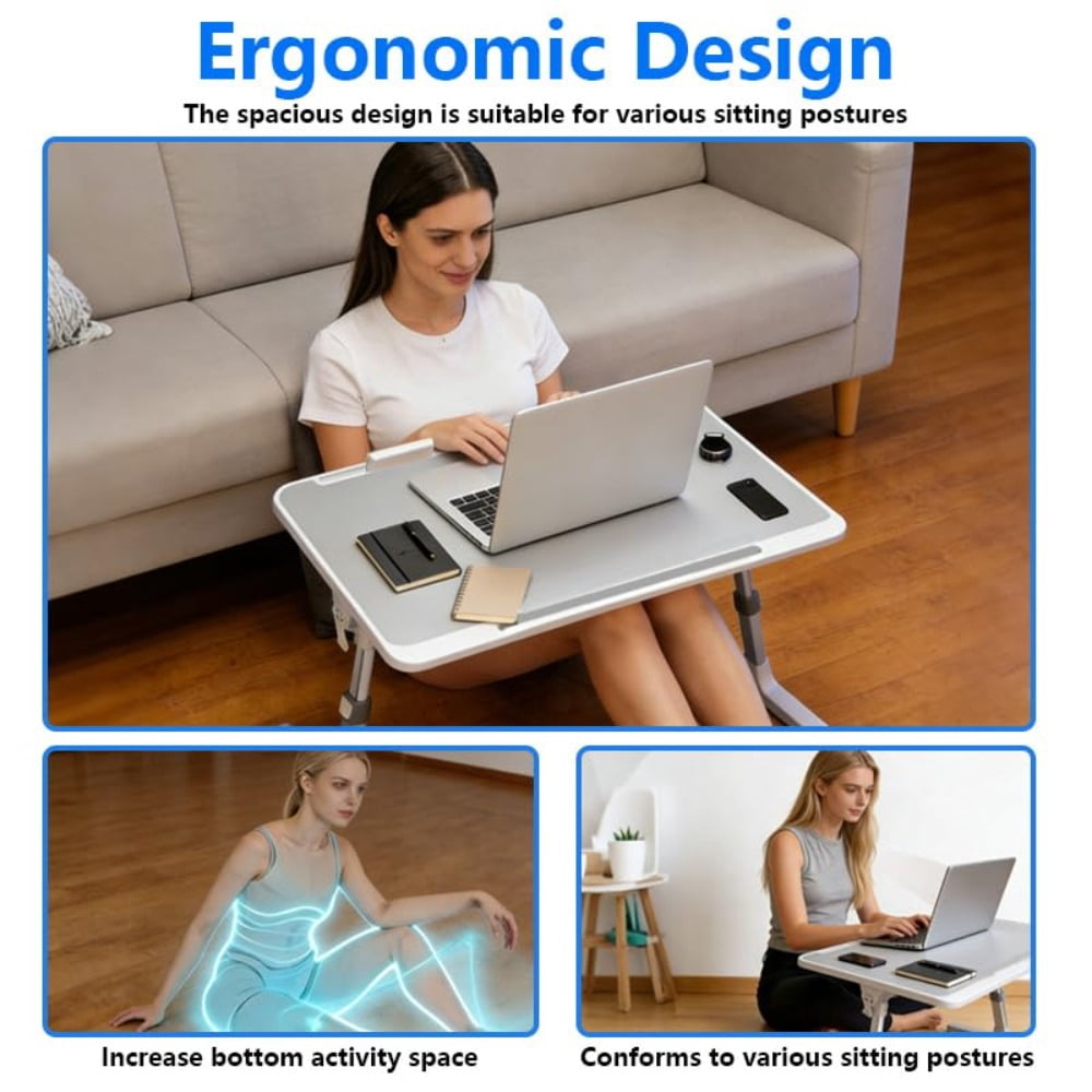 Laptop Desk for Bed Height Adjustable, Lap Bed Table with Cooling Fan/USB/Storage Drawer/Cup Holder/Tablet Stand/Book Shelf, Foldable Breakfast Tray Portable for Reading Writing, Sofa and Floor
