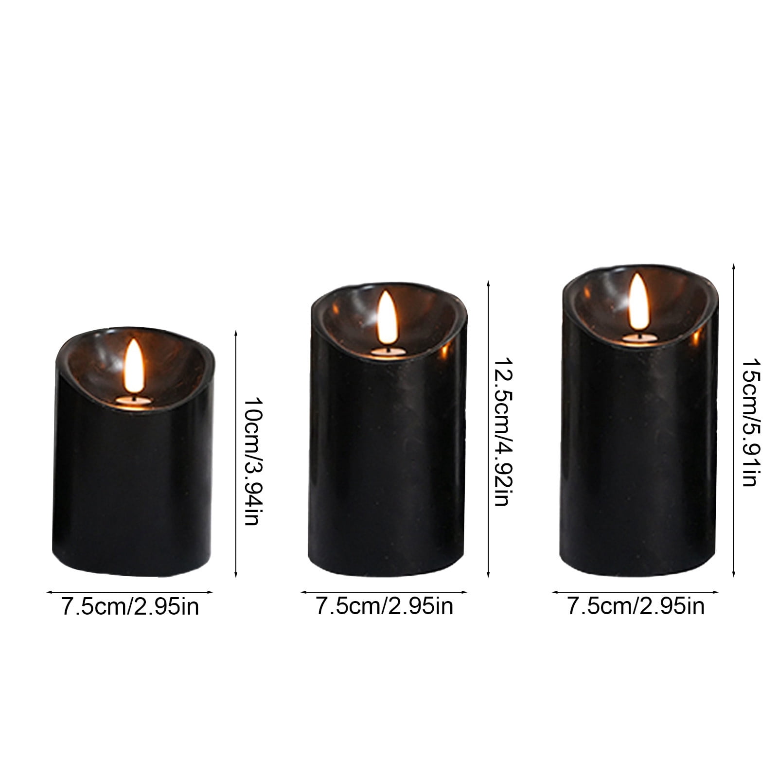 Yhmxh 3Pcs Black Flameless Flickering Candles with Remote Control, 3D Wick Realistic Battery Operated Real Wax LED Pillar Candles Set of 3 Home Wedding Party Halloween Decoration (D3"x H4"5"6")