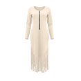 thumbnail image 4 of Huowey Halloween Cowgirl Costume Women Tassels Vintage Dresses Elegant Cosplay Party Gown Half Zip Front Long Sleeve Crew Neck Soft Trick Or Treat Dress,Beige,XL, 4 of 4