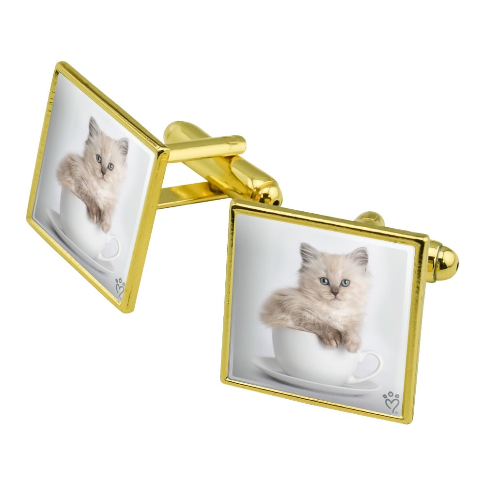 Ragdoll Tiffany Cat Kitten Tea Cup Ride Square Cufflink Set Silver or