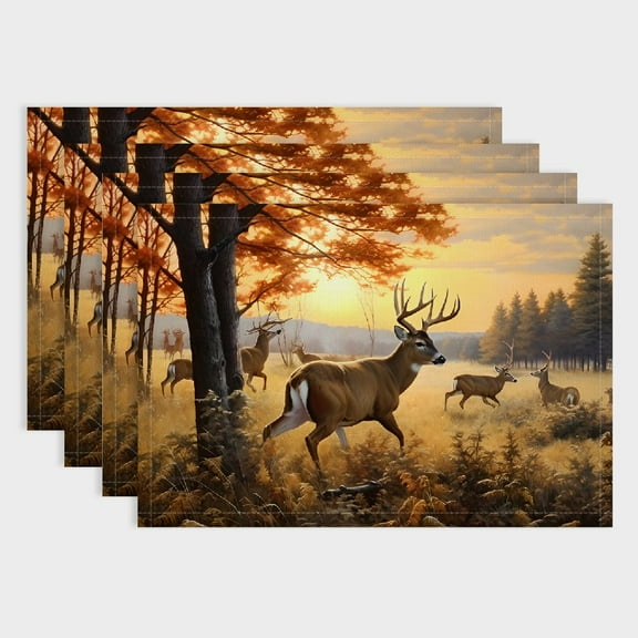 Shiartex Deer Trees Sunset Table Decor Linen Party Placemat Set - Pack of 4, Ideal for Birthday Parties, Christmas Restaurants and Buffets, Home Decoration 18x12in