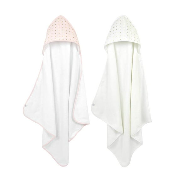 Just Born Sparkle 2pk Infant, Baby, and Toddler, Hooded Towel Set, Pink & White