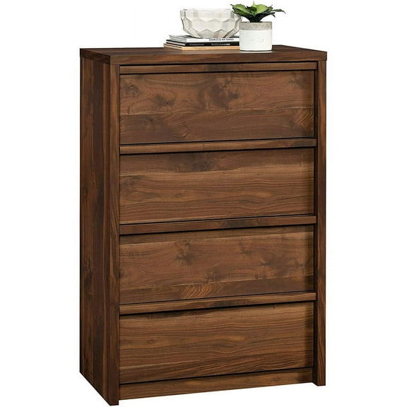 Pemberly Row Modern 4 Drawer Bedroom Chest Dresser with Metal Runners in Grand Walnut, 46.8" Tall