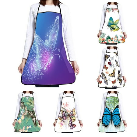 

JunDanmall Women Butterfly Print Oil Water Proof Adjustable Home Kitchen Cooking Apron