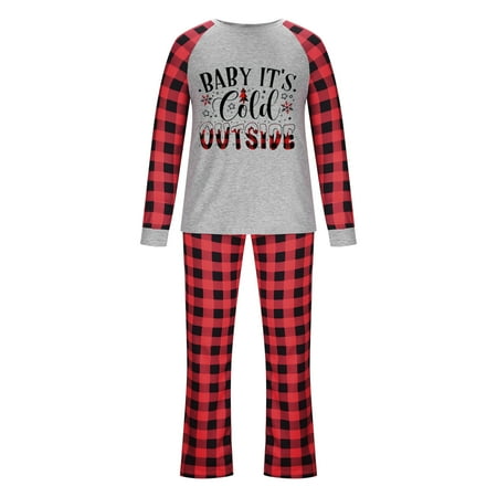 

XIAOFFENN Parent-child Attire Christmas Suits Patchwork Plaid Printed Homewear Round Neck Long Sleeve Pajamas Two-piece Dad Sets