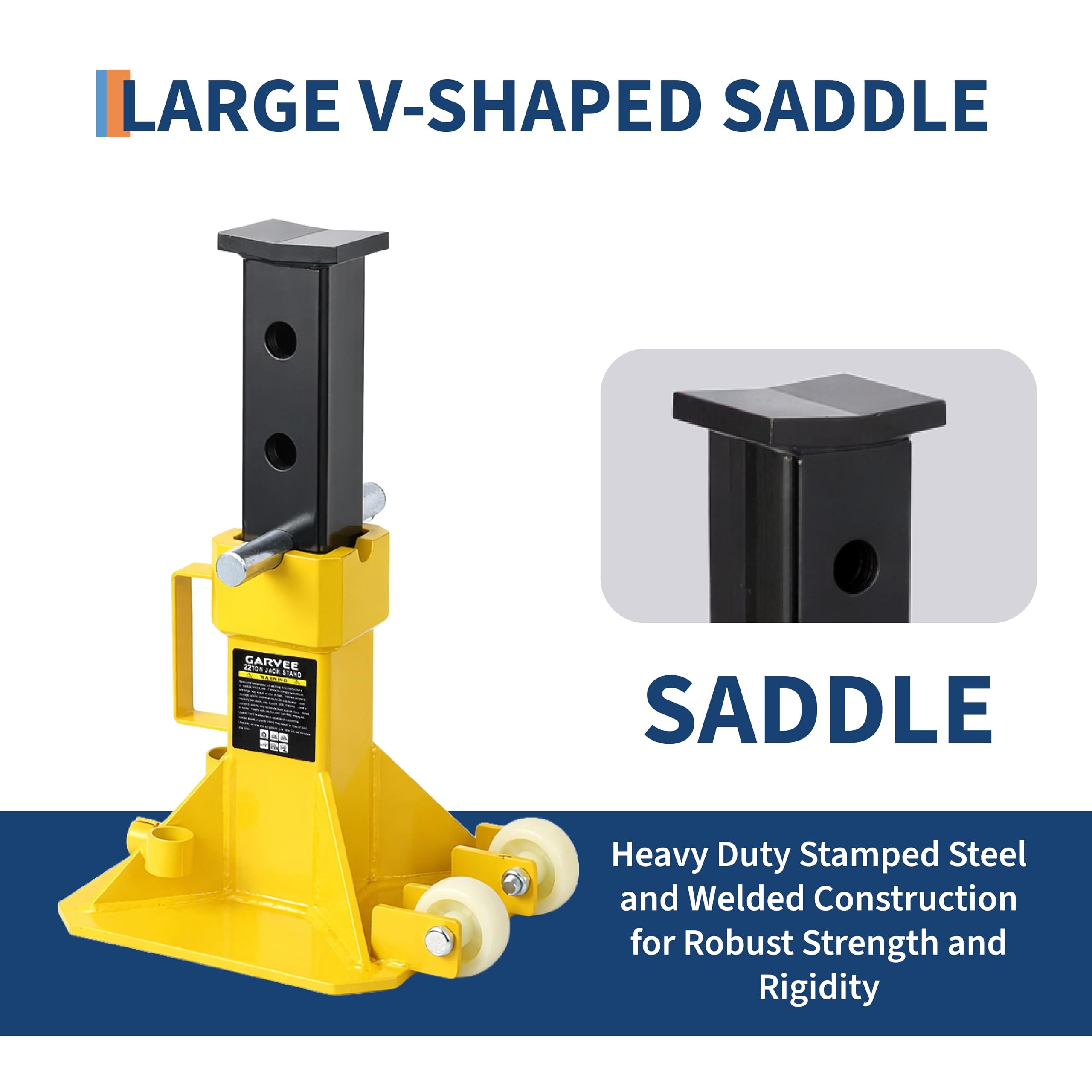 22 Ton Jack Stands,Heavy Duty Pin Type Car Jack Stand with Lock,2 Caster Wheels AndWide Base Safety Design for Supporting Trucks, Trailers and Equipment,Adjustable Height 13.8"-19.7",Yellow,1 Pair